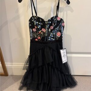 City studio floral black mini dress